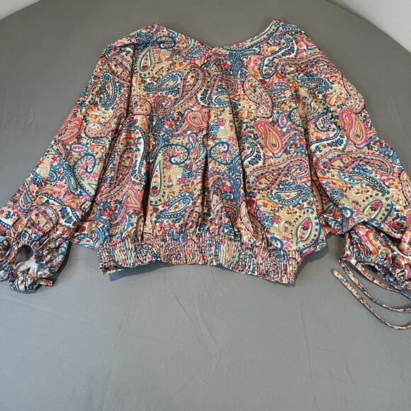 Umgee Womens Large Paisley Print Puff Dolman Sleeve Boho Blouse Top - Picture 6 of 10